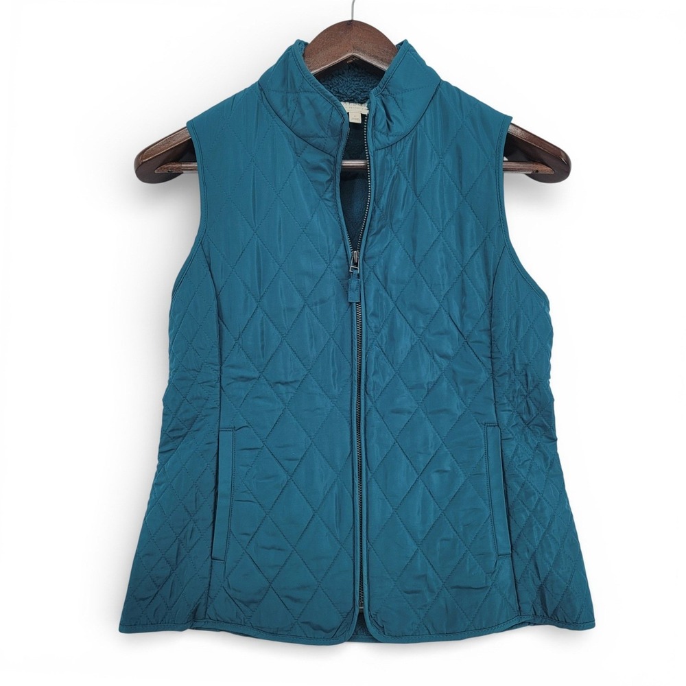 Talbots Womens Petite P‎ Quilted Vest Polyester Teal Zip Front Lightweight
